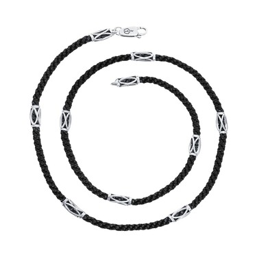 Ювелирный шнурок Гайтан черный, Текстиль 4 мм с серебряным замком 