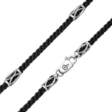 Ювелирный шнурок Гайтан черный, Текстиль 4 мм с серебряным замком "Парапет", Чернение