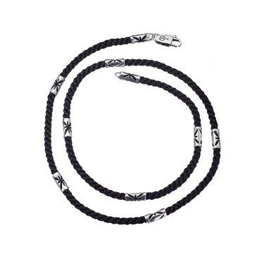 Ювелирный шнурок Гайтан черный, Текстиль 4 мм с серебряным замком 