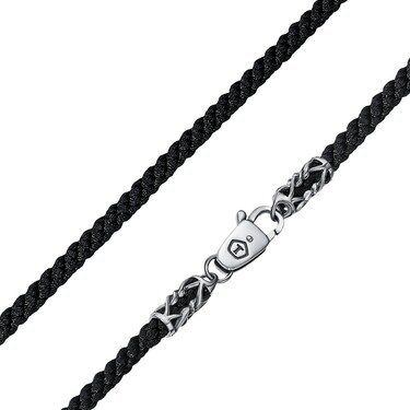 Ювелирный шнурок Гайтан черный, Текстиль 4 мм с серебряным ажурным замком, Чернение