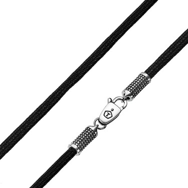Ювелирный шнурок Гайтан черный, Паракорд 4 мм с серебряным цилиндрическим замком, Чернение