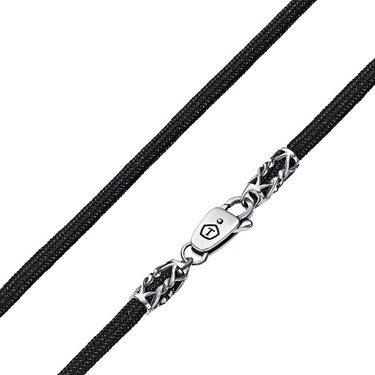 Ювелирный шнурок Гайтан черный, Паракорд 4 мм с ажурным серебряным замком, Чернение