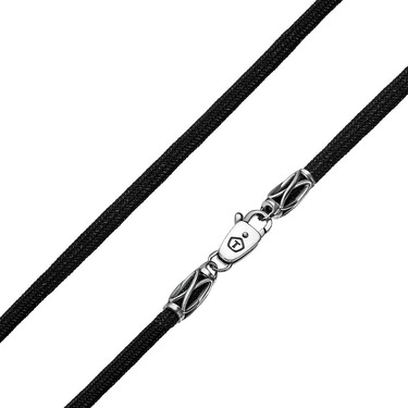 Ювелирный шнурок Гайтан черный, Паракорд, Нейлон 4 мм с серебряным замком "Парапет", Чернение