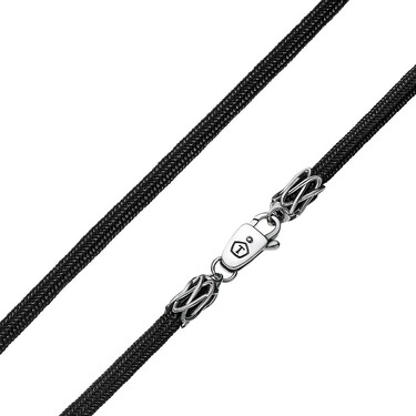 Ювелирный шнурок Гайтан черный, Паракорд, Нейлон 4 мм с серебряным замком "Зигзаг", Чернение