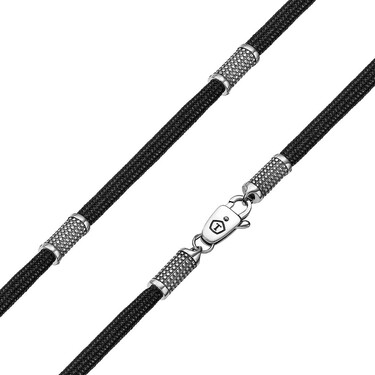 Ювелирный шнурок Гайтан черный, Паракорд 4 мм с серебряными цилиндрическими вставками, Чернение