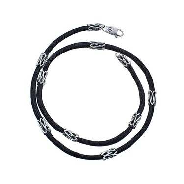 Ювелирный шнурок Гайтан черный, Паракорд, Нейлон 4 мм с серебряным замком 