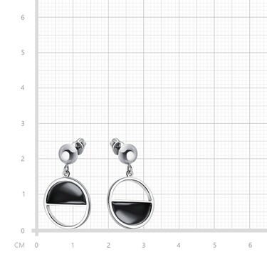 Серебряные серьги / Пусеты / Гвоздики с подвесками с черной эмалью, в родии