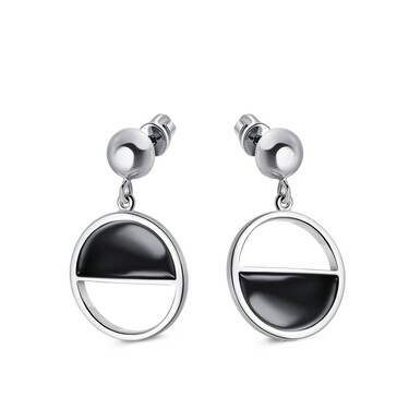 Серебряные серьги / Пусеты / Гвоздики с подвесками с черной эмалью, в родии