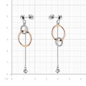 Серебряные серьги с подвесками-кругами и цепочкой, фианит, родий, позолота Серьги,Длинные серьги,Серебро,с вставкой Фианит,с замком Пусет,Винтовой,Штыревой,РОССИЯ