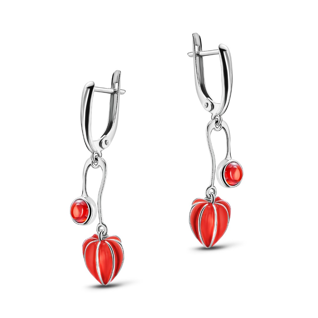 Серьги,Серебро,с вставкой Фианит,Эмаль,с замком Английский,РОССИЯ