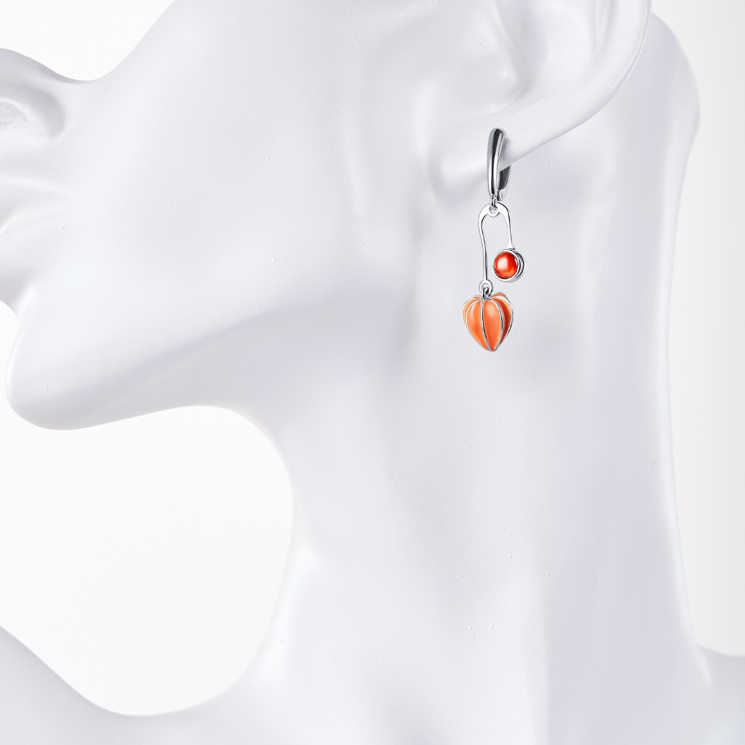 Серьги,Серебро,с вставкой Фианит,Эмаль,с замком Английский,РОССИЯ