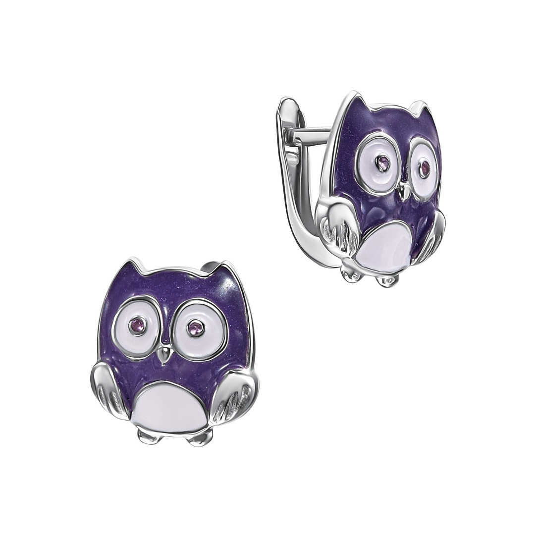 Серебряные детские серьги  Серьги,Серебро,с вставкой Эмаль,Наноаметист Сиреневая,Фиолетовая цвета,с замком Английский,РОССИЯ