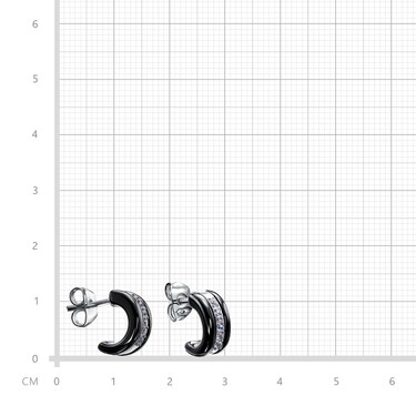 Серебряные серьги / Пусеты / Гвоздики с черной керамикой и белыми фианитами, в родии