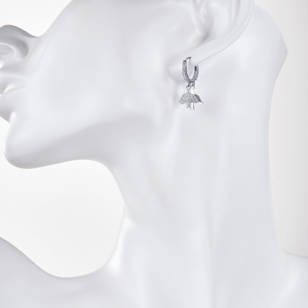 Серебряные серьги Кольца / Конго / Круглые / Хаггисы с подвесками Серьги,Серьги Хаггис,Серебро,с вставкой Фианит,с замком Кольцо,Конго,РОССИЯ