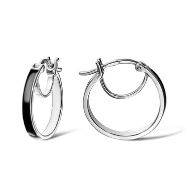 Серебряные серьги Кольца / Конго / Круглые с черной эмалью, в родии, 20 мм