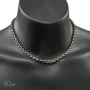 Серебряная цепь якорного плетения, покрытие палладий с чернением, ширина 5 мм