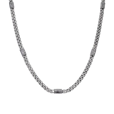 Cеребряная цепь, плетение Арабский Бисмарк со вставками в чернении, ширина 0,7 см