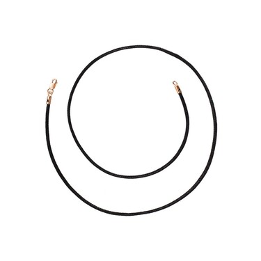 Ювелирный шнурок Гайтан черный, Хлопок 2 мм с серебряным замком, Позолота