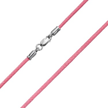 Ювелирный шнурок Гайтан розовый, Хлопок 2 мм с серебряным замком, Родирование