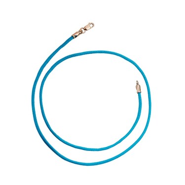 Ювелирный шнурок Гайтан голубой, Хлопок 2 мм с серебряным замком, Позолота