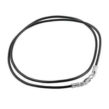 Ювелирный шнурок Гайтан черный, Натуральная кожа 2,5 мм с серебряным замком, Родирование