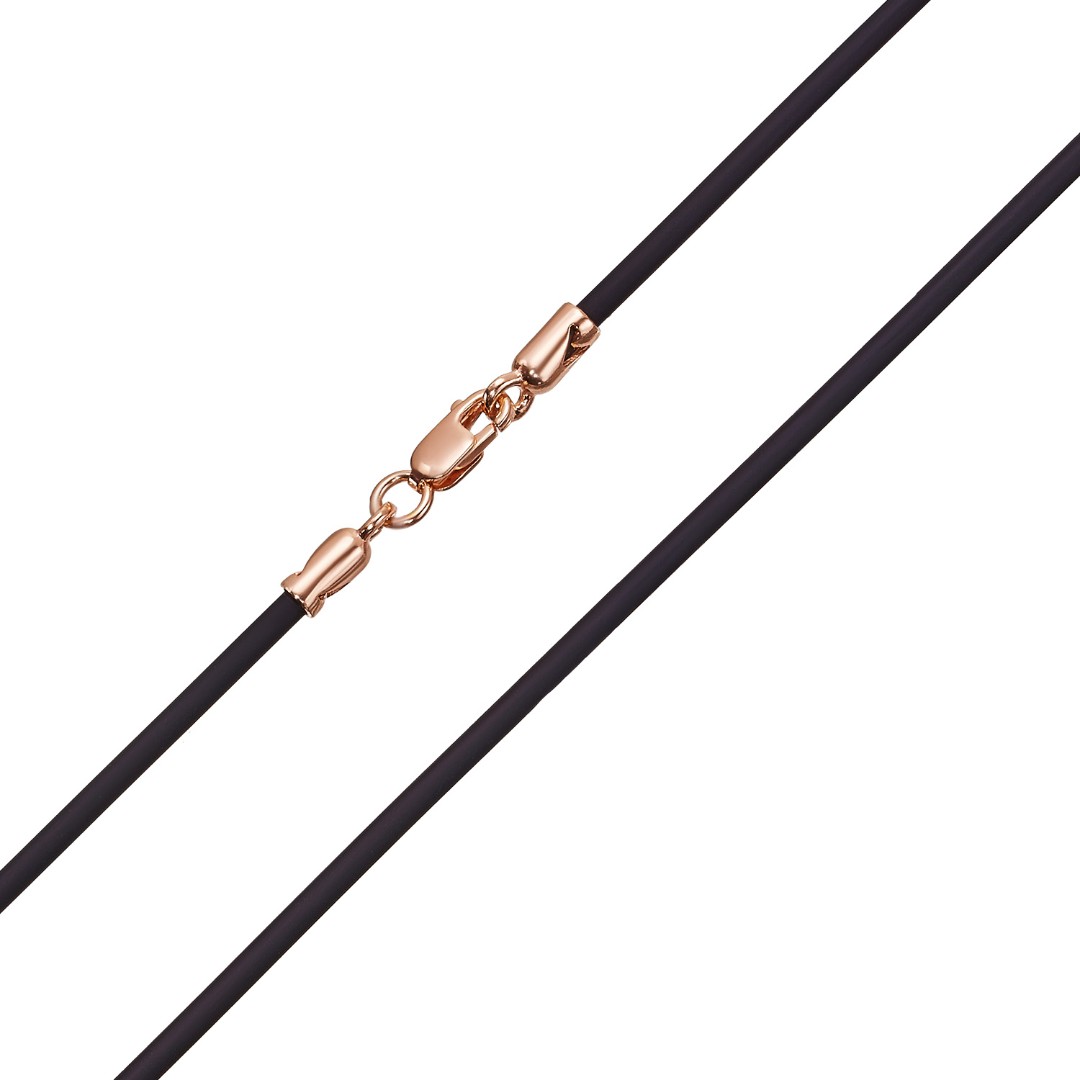 Ювелирный шнурок Гайтан черный, Каучук 2 мм с серебряным замком, Позолота Шнурок,Гайтана,Серебро,Каучук,с вставкой Без вставок,с замком Карабинный,РОССИЯ