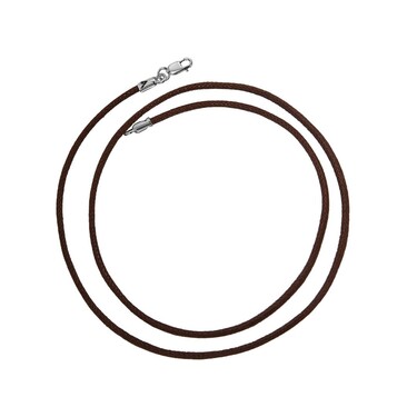 Ювелирный шнурок Гайтан коричневый, Хлопок 2 мм с серебряным замком, Родирование