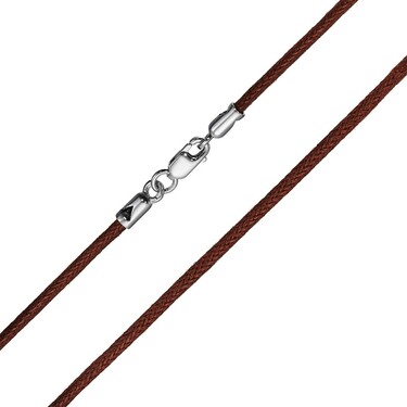 Ювелирный шнурок Гайтан коричневый, Хлопок 2 мм с серебряным замком, Родирование