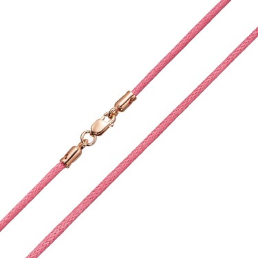 Ювелирный шнурок Гайтан розовый, Хлопок 2 мм с серебряным замком, Позолота