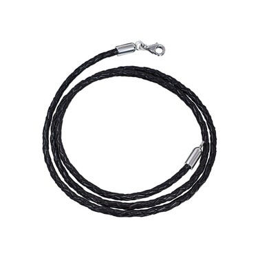 Ювелирный шнурок Гайтан черный, Натуральная плетеная кожа 3 мм с серебряным замком, Родирование