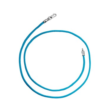 Ювелирный шнурок Гайтан голубой, Хлопок 2 мм с серебряным замком, Родирование