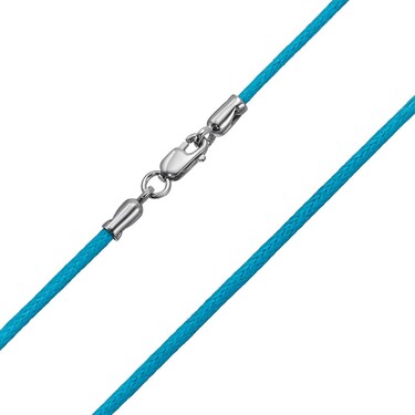 Ювелирный шнурок Гайтан голубой, Хлопок 2 мм с серебряным замком, Родирование