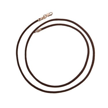 Ювелирный шнурок Гайтан коричневый, Хлопок 2 мм с серебряным замком, Позолота