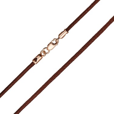 Ювелирный шнурок Гайтан коричневый, Хлопок 2 мм с серебряным замком, Позолота