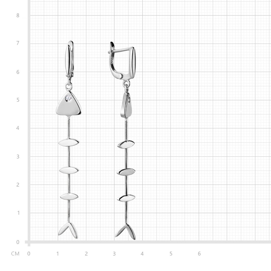 Серебряные длинные серьги Серьги,Длинные серьги,Серебро,с вставкой Цирконий кубический,с замком Английский,КИТАЙ