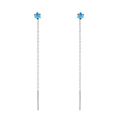 Серебряные серьги-протяжки с голубым фианитом, родий