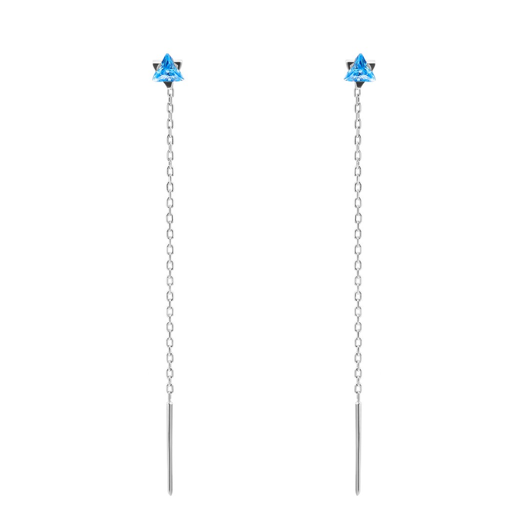 Серьги,Серьги Протяжки,Серьги Продевки,Длинные серьги,Серьги Цепочки,Серебро,с вставкой Фианит,с замком Протяжка,РОССИЯ