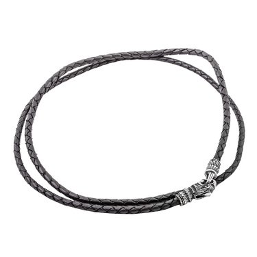 Ювелирный шнурок Гайтан черный, Натуральная кожа 3 мм с серебряным замком 