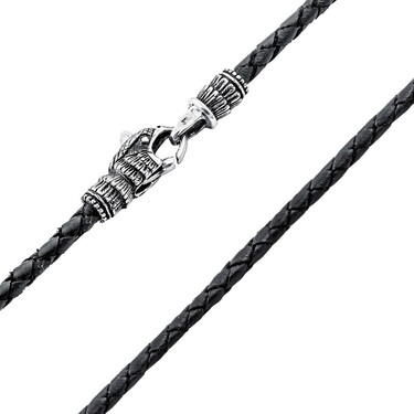 Ювелирный шнурок Гайтан черный, Натуральная кожа 3 мм с серебряным замком "Верный орел", Чернение