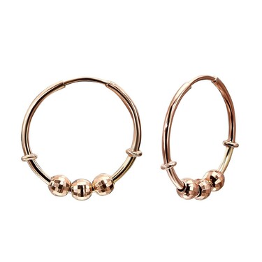 Серебряные классические  серьги Кольца / Конго / Круглые с подвижными шариками, позолота, 2,1 см