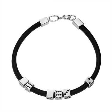 Каучуковый браслет с подвижными серебряными вставками 