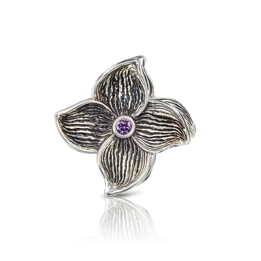 Заколка,Заколка для волос,Серебро,с вставкой Фианит Фиолетовая цвета,РОССИЯ