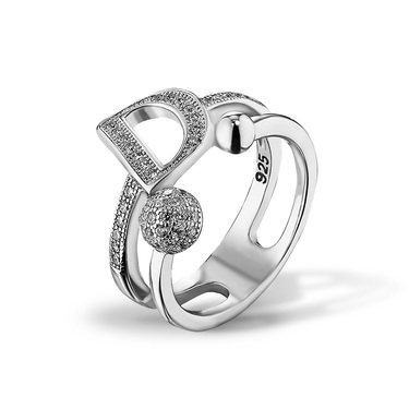 Серебряное женское кольцо Дорожка с цирконами, Буква D