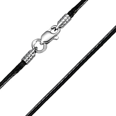 Ювелирный шнурок Гайтан черный, Текстиль 1,5 мм с серебряным замком, Родирование