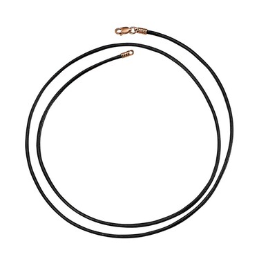 Ювелирный шнурок Гайтан черный, Натуральная кожа 2 мм с серебряным замком, Позолота