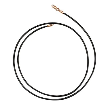 Ювелирный шнурок Гайтан черный, Натуральная кожа 2 мм с серебряным замком, Позолота