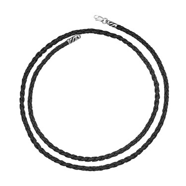Ювелирный шнурок Гайтан черный, Экокожа плетеная 3,5 мм с серебряным замком, Родирование