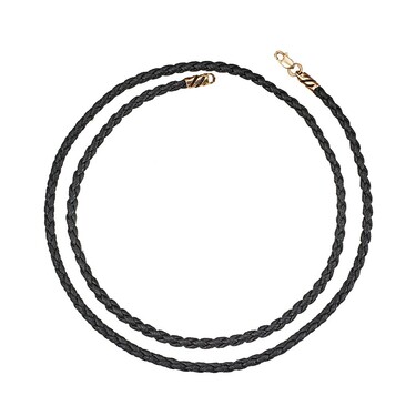Ювелирный шнурок Гайтан черный, Плетеная Экокожа 3,5 мм с серебряным замком, Позолота