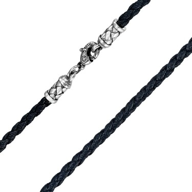 Ювелирный шнурок Гайтан черный, Экокожа плетеная 3 мм с серебряным замком, Чернение