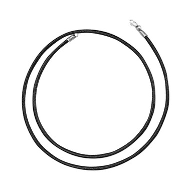 Ювелирный шнурок Гайтан черный, Натуральная кожа 3 мм с серебряным замком, Родирование